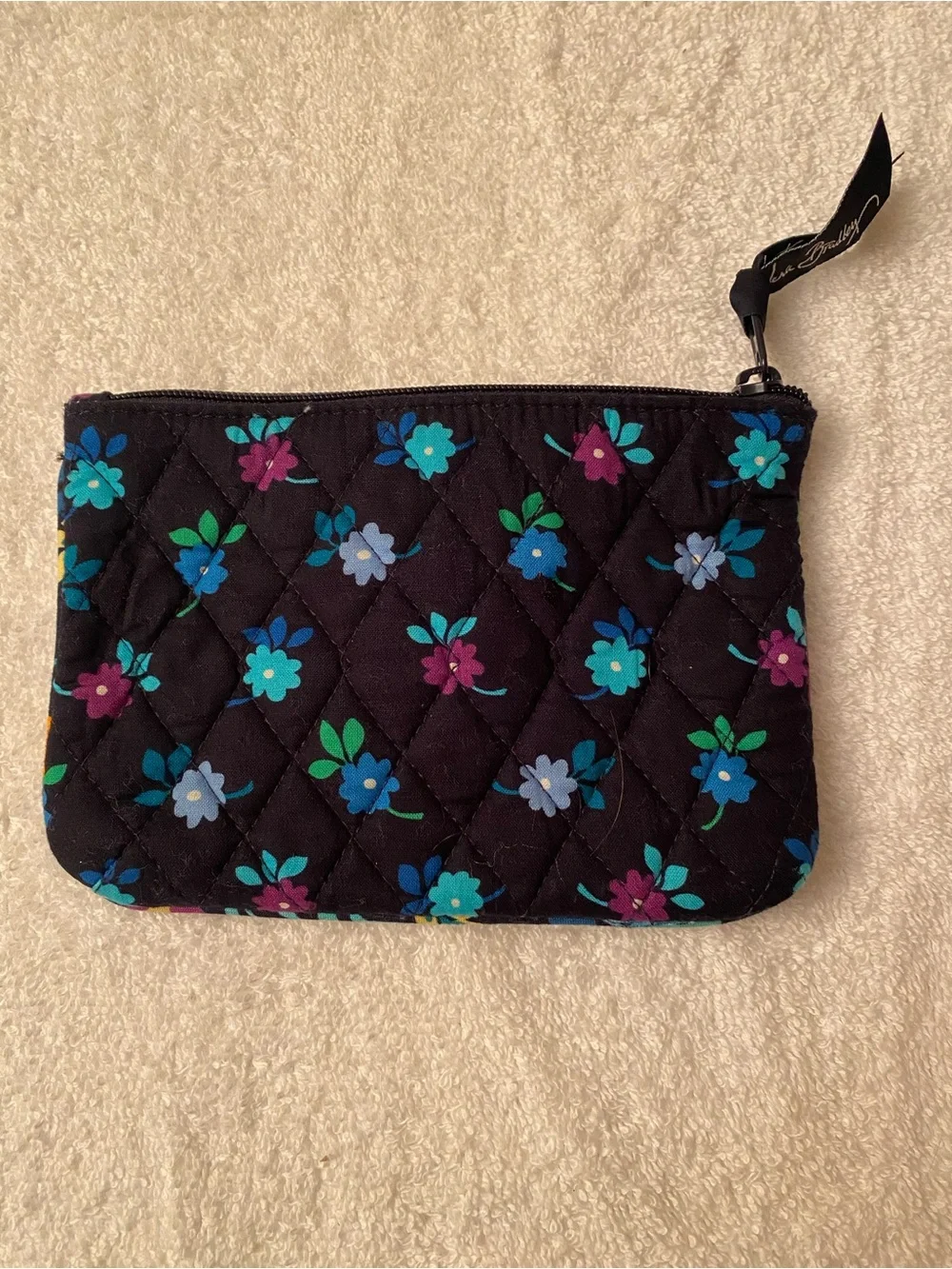 Vera Bradley Midnight Blue Quilted Cotton Floral Pouch Cosmetic Bag